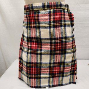 Vintage Red Plaid Tartan Pure Wool Pleated Kilt Skirt